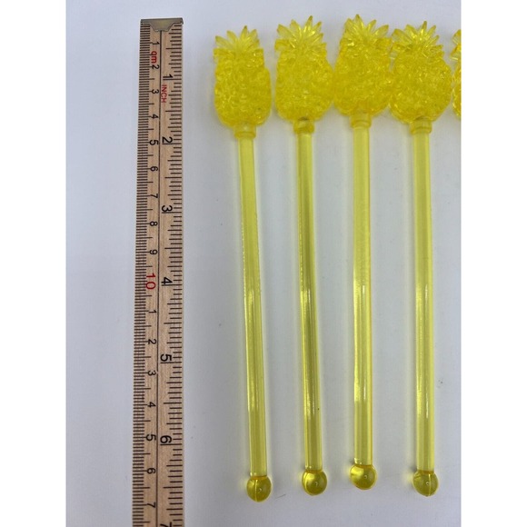 Yellow Decorative Pineapple Shaped Cocktail Drink Swizzle Sticks - Pack of 6 - Picture 4 of 6